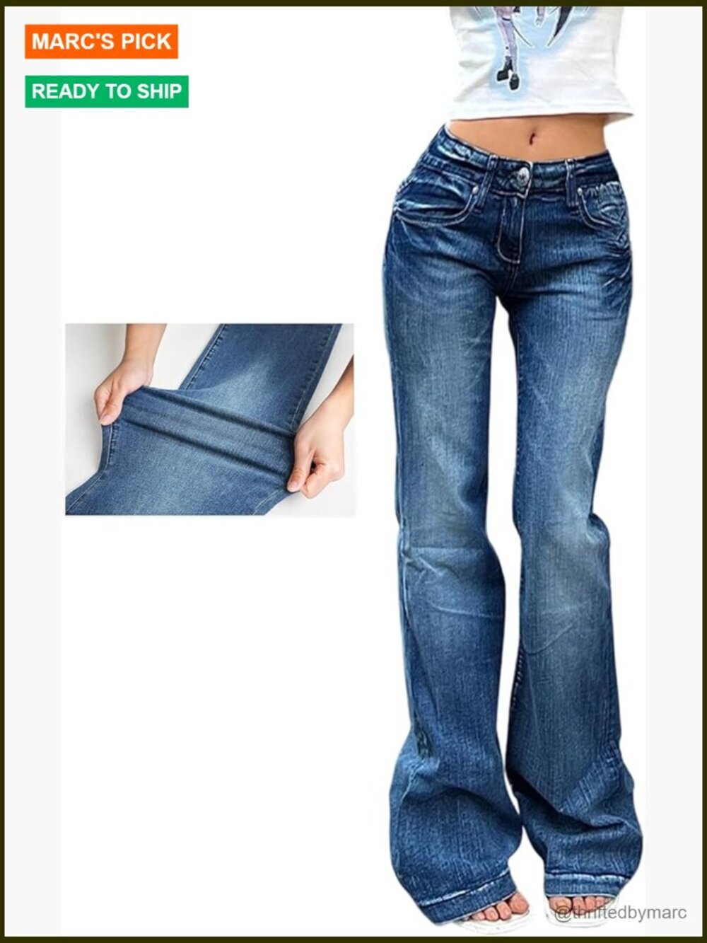 Mid-High Waisted Flare Jeans Y2K Vintage Stretchy Bootcut Wide Leg Denim